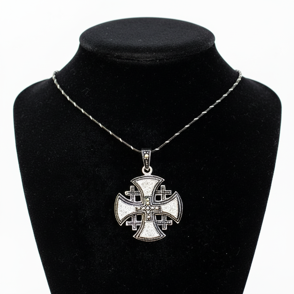 Jerusalem Cross Necklace with Gemstones (S), Sterling Silver Alisee Pattee