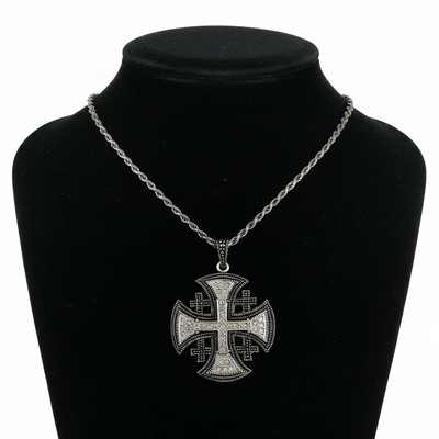 Jerusalem Cross Necklace with Gemstones Multi Layers (L). Sterling Silver Alisee Pattee