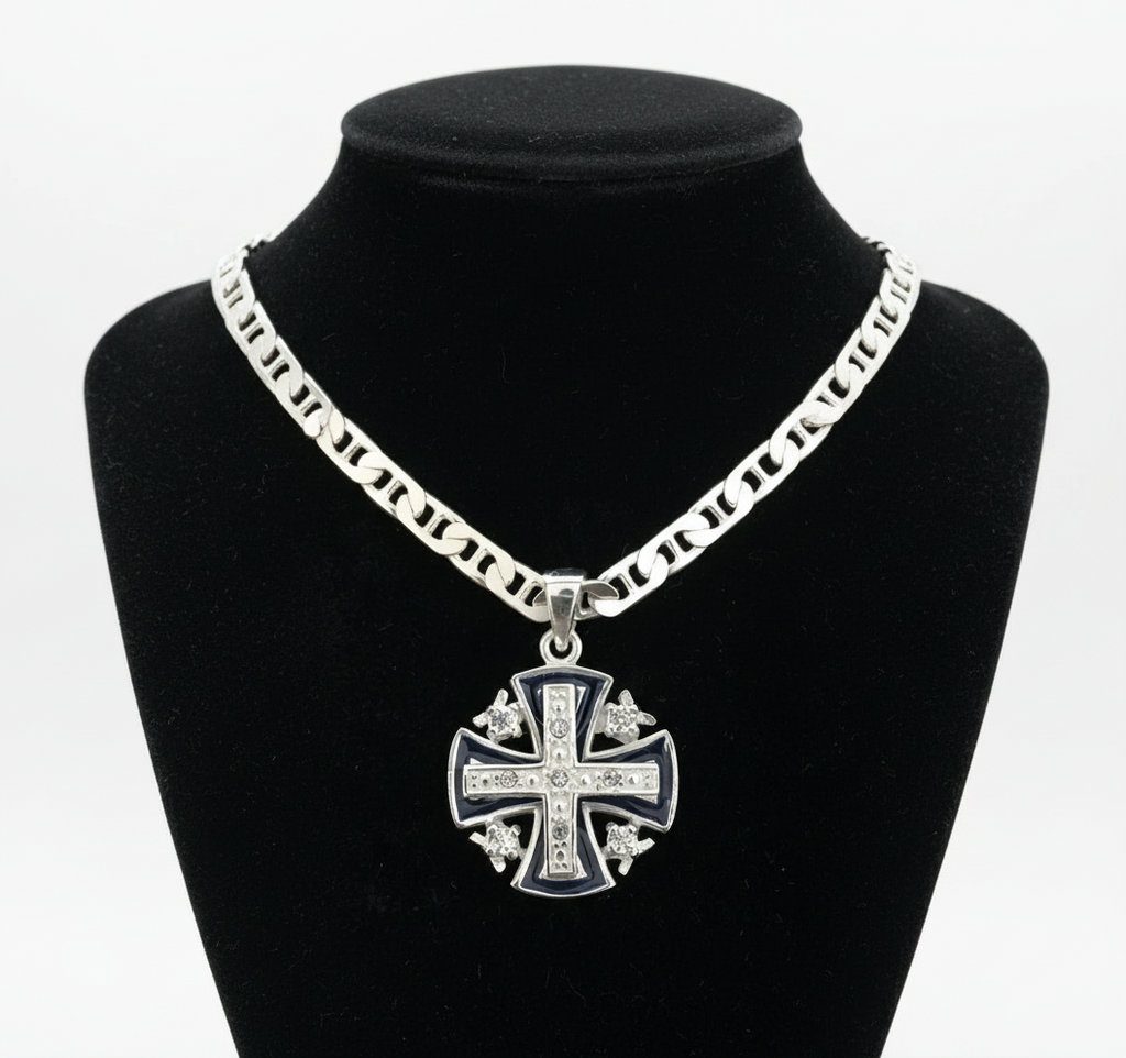 Religious jewelry hand made in Bethlehem Holy Land, front view of the sterling silver masterpiece