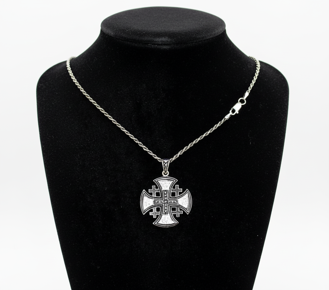 Jerusalem Cross Necklace with Gemstones (L)Sterling Silver Alisee Pattee