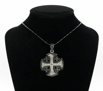 Jerusalem Cross Necklace with White Gemstones Multi Layers (S) Sterling Silver Alisee Pattee