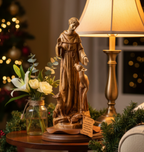 St. Frances Assisi with Deer Masterpiece, 15.4" Wood Carving from Holy Land Olive Wood