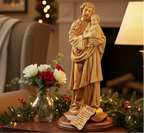 St. Joseph Carving from Olive Wood in Holy Land. 13.6"