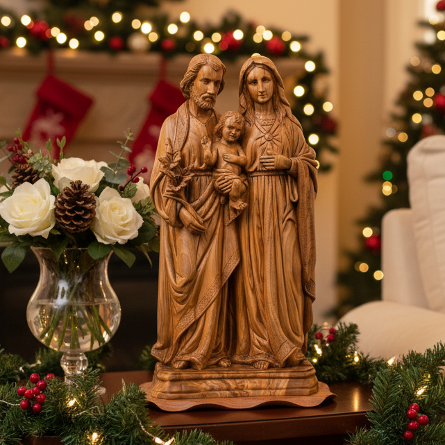 Holy Family Statue for Church, 24" Olive Wood Masterpiece