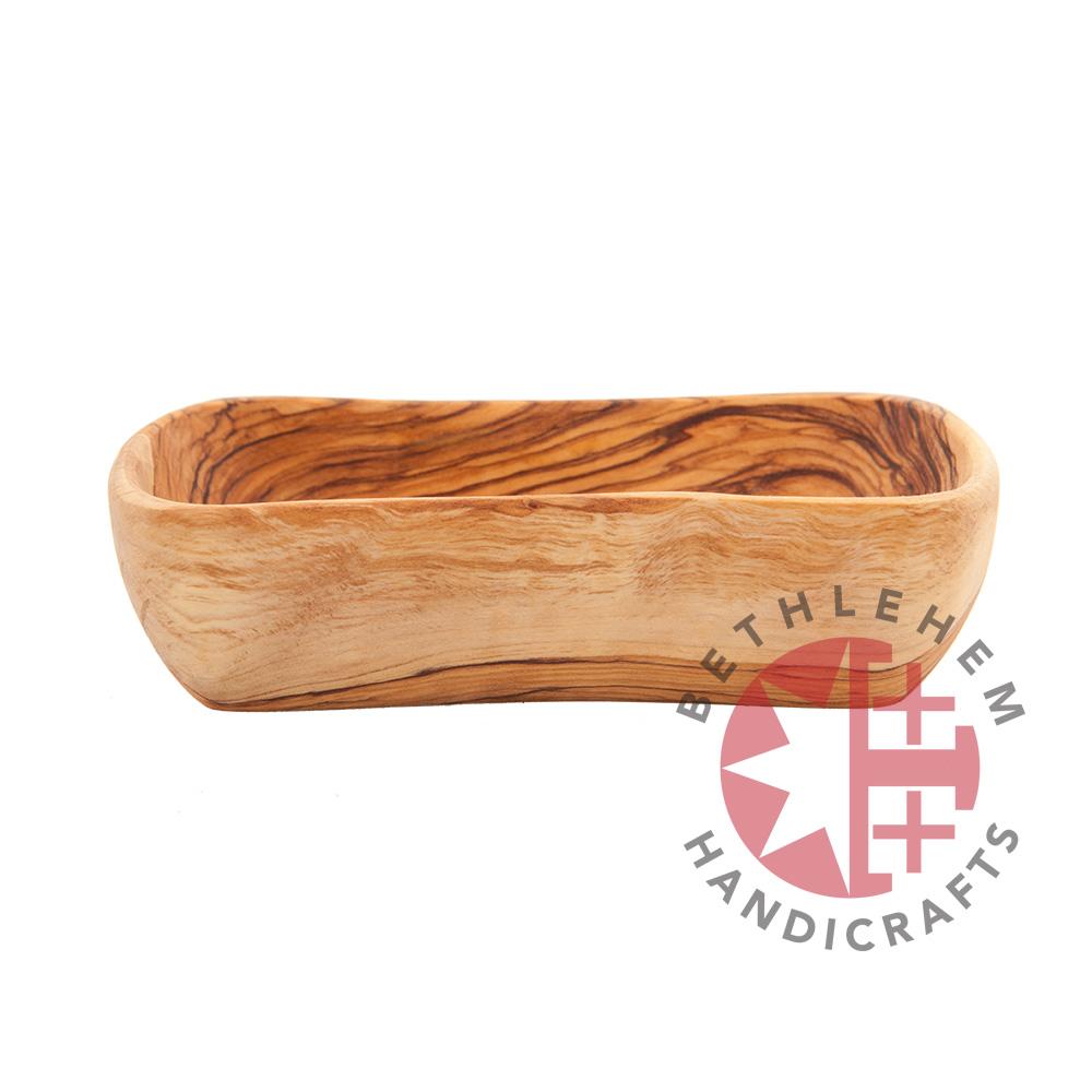 Hand carved teak rectangle olive wood bowl from Bethlehem