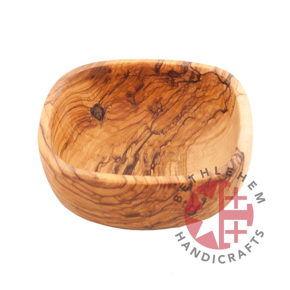 Hand carved square olive wood bowl from Bethlehem