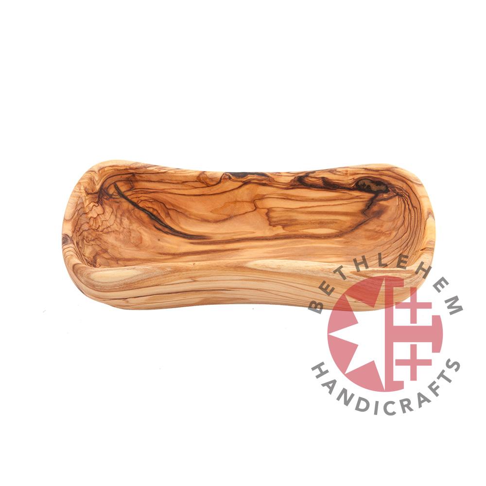 Hand carved teak rectangle olive wood bowl from Bethlehem