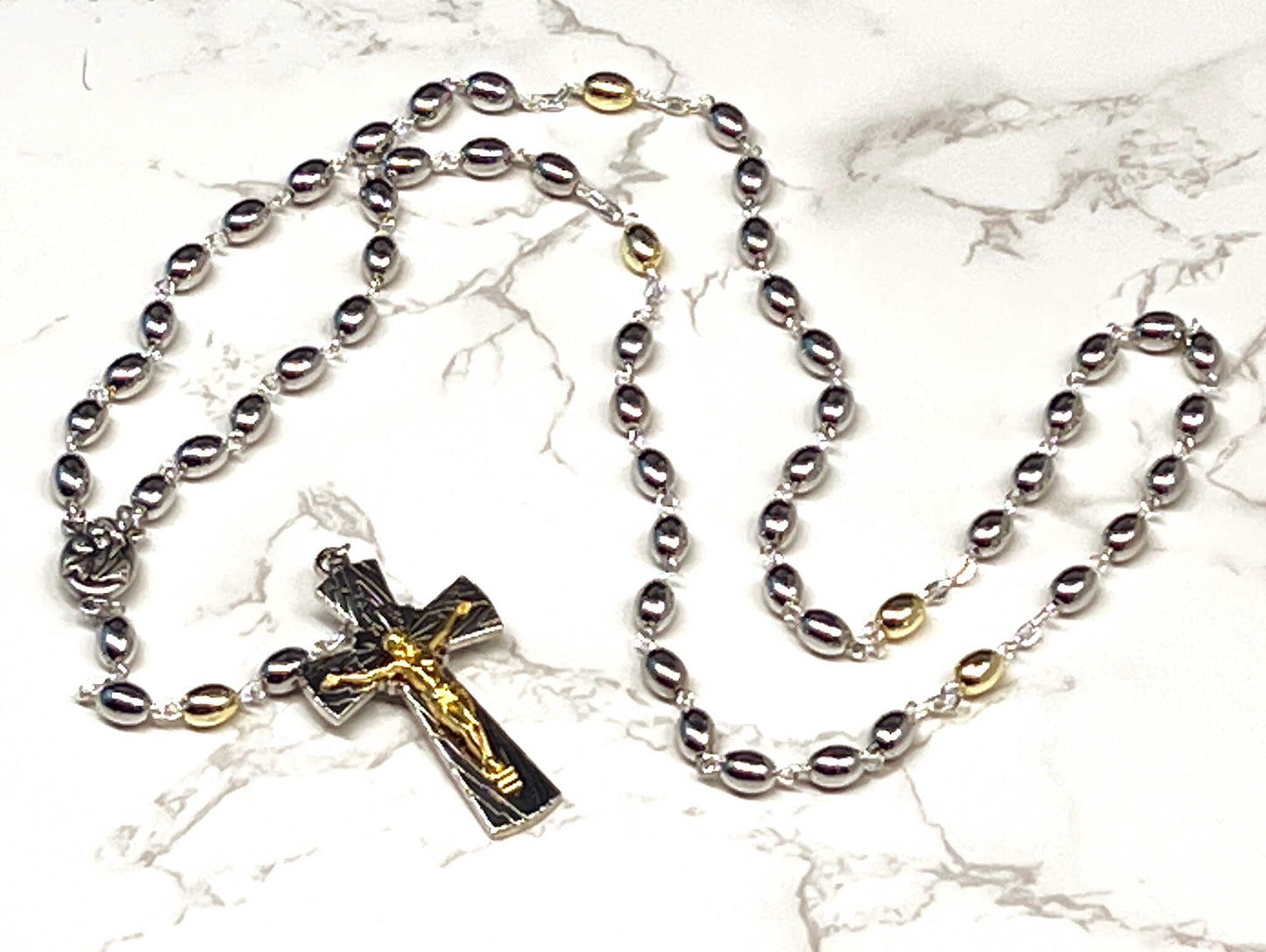 Rosary Necklace with Silver Beads