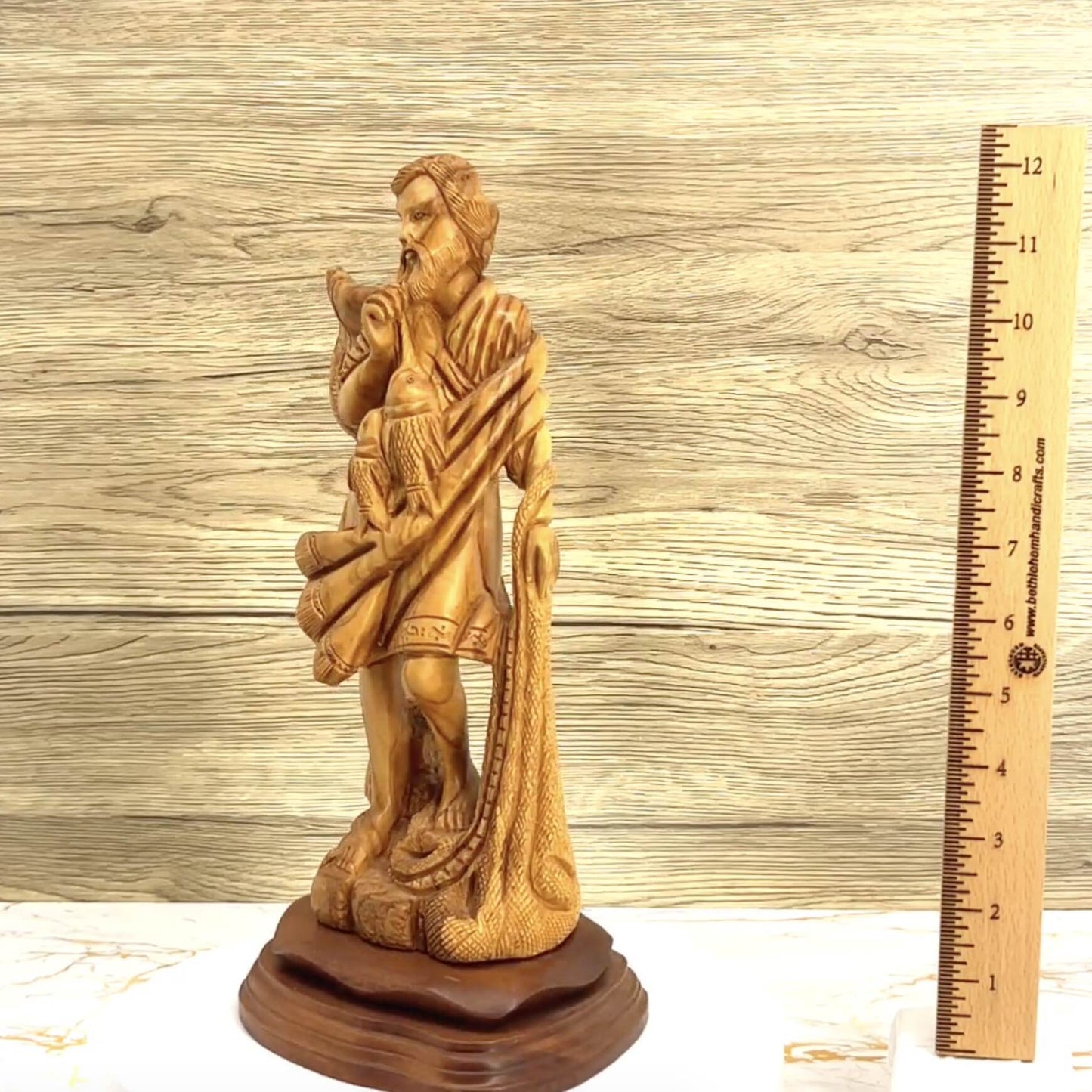 St. Peter Carved Wooden Statue 12.5", Sculpture from Holy Land Olive