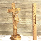 Jesus on Cross, Abstract 13" Carving, Made in Bethlehem from Holy Land Olive Wood