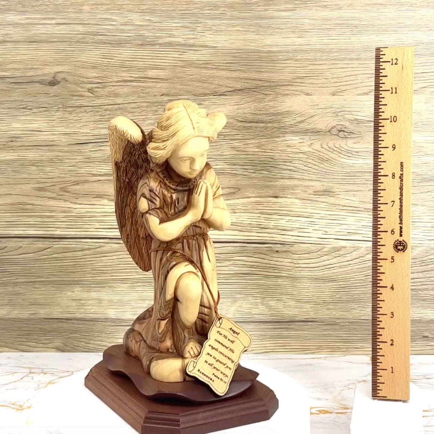 Guardian Angel Praying Carving 10.5" Hand made from Holy Land Olive Wood