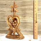 Holy Family olive wood statue hand carved in Bethlehem, 12.8 inch close detail of the hand carved work