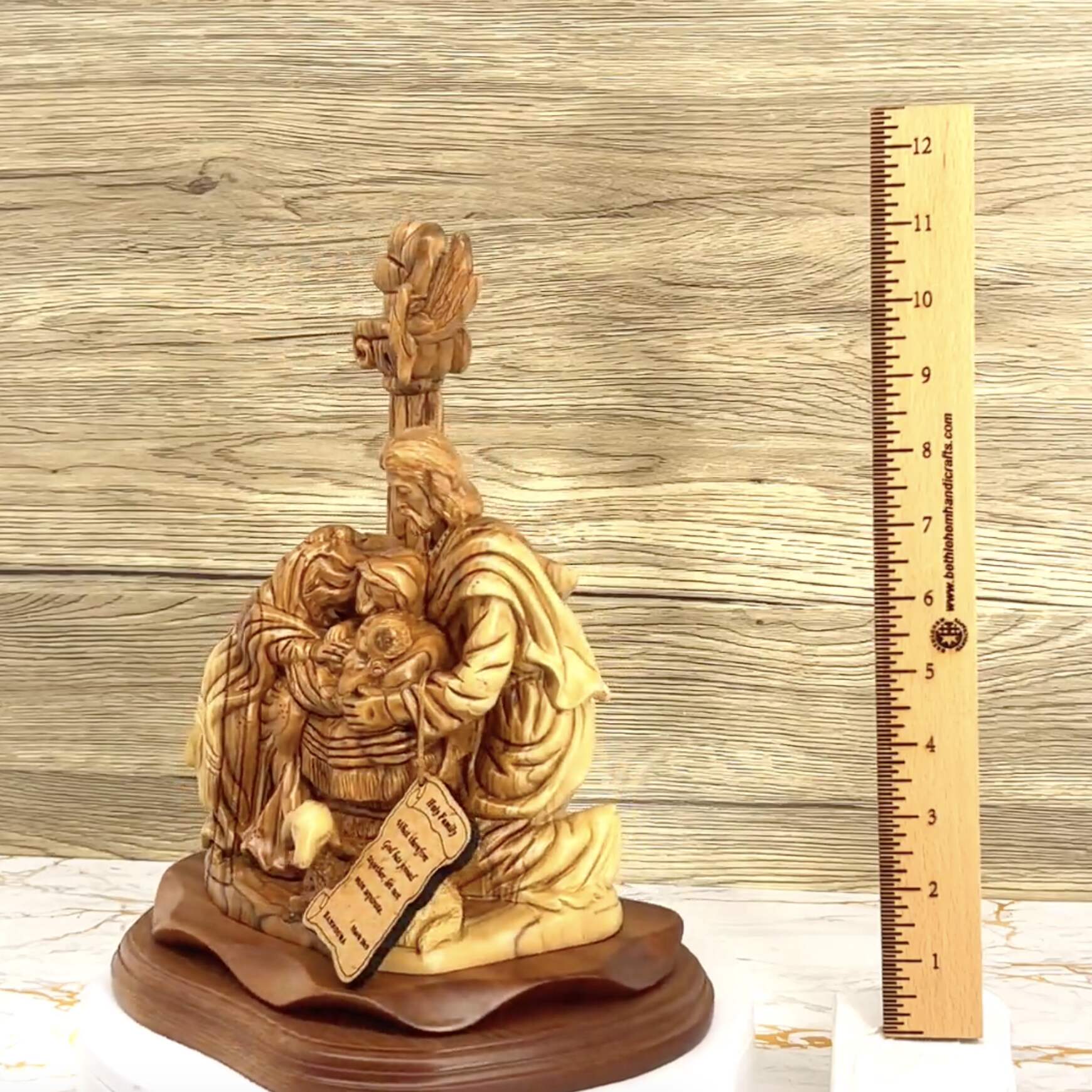 Holy Family with Nativity Star, 11.4" Carved Olive Wood