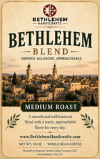 Bethlehem Blend Coffee, Medium Roast Whole Bean, 10 oz, Holy Land Inspired label