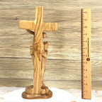 Jesus on Cross, Abstract 13" Carving, Made in Bethlehem from Holy Land Olive Wood