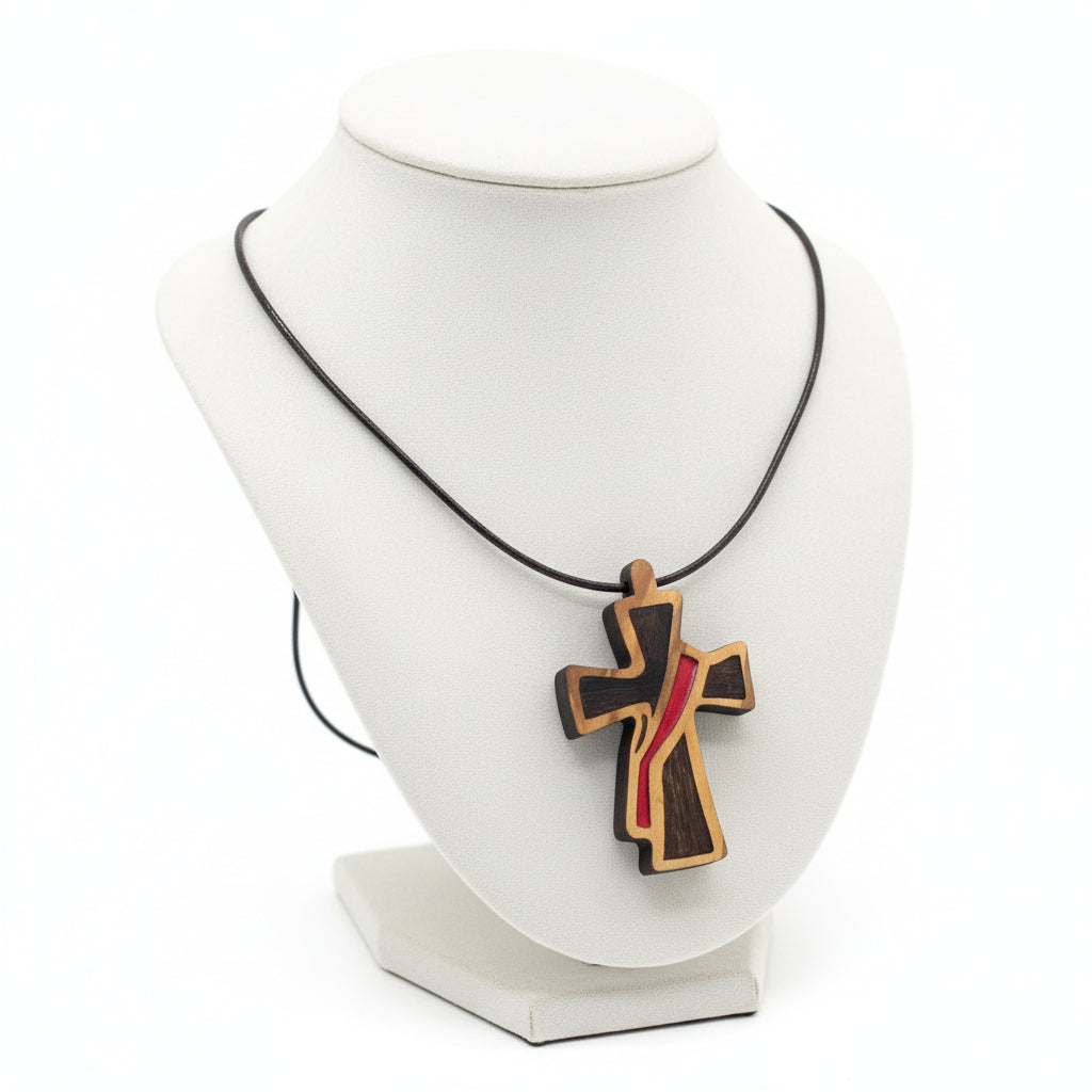 Religious jewelry hand made in Bethlehem Holy Land, front view of the olive wood masterpiece
