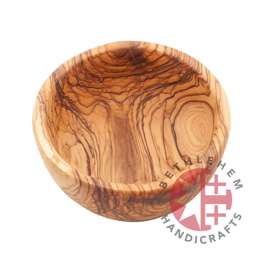 Hand carved round olive wood serving bowl from Bethlehem
