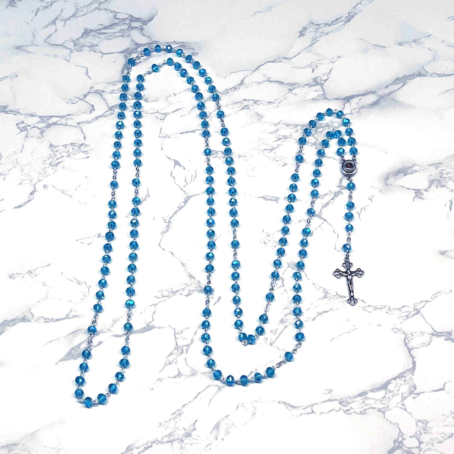 15 Decade Wall Rosary with Blue Crystal Beads