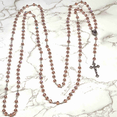 15 Decade Wall Rosary with Pink Crystal Beads