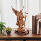 Angel olive wood statue hand carved in Bethlehem, 15 inch three quarter view of the religious piece