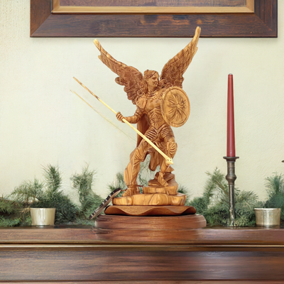 Archangel Raphael Masterpiece, 15" Wooden Sculpture from Holy Land