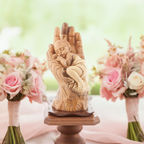 religious olive wood statue hand carved in Bethlehem, 12.4 inch close detail of the hand carved work
