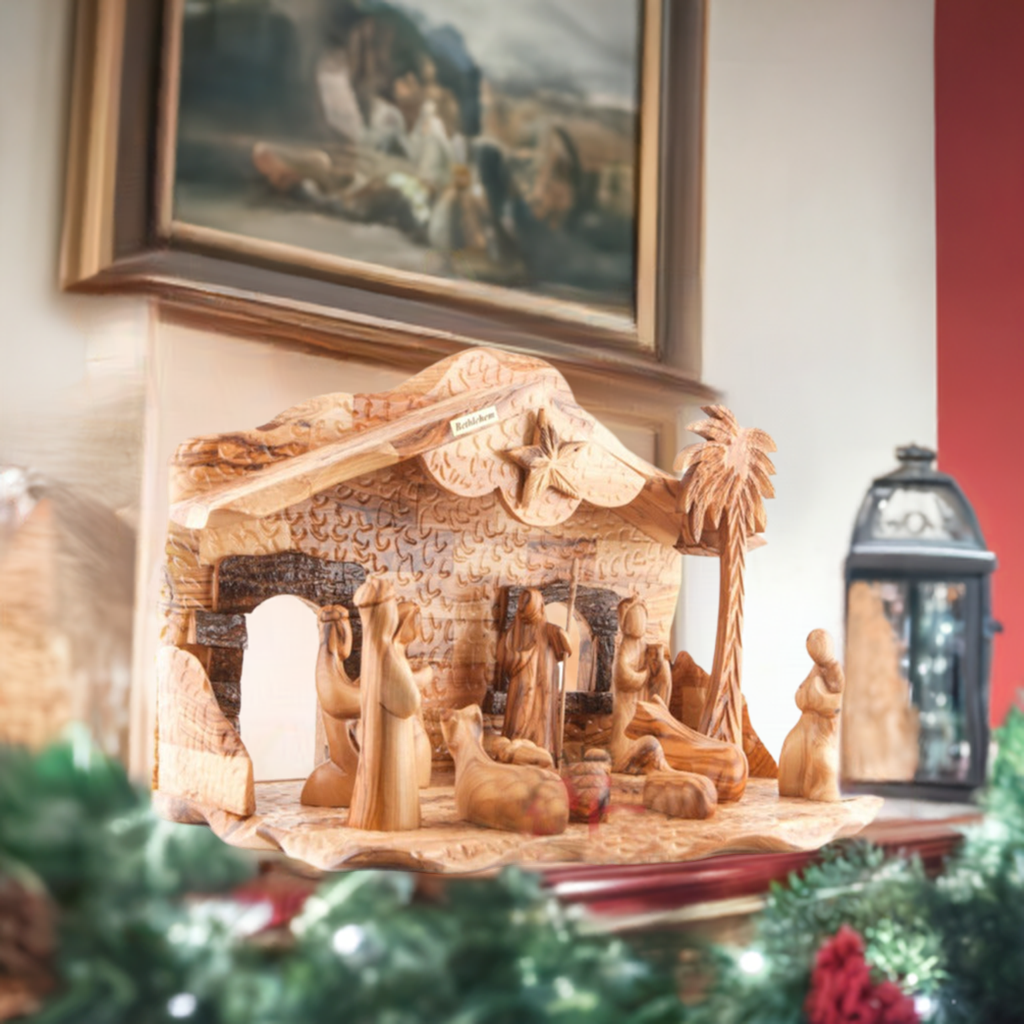 Christmas Nativity Scene Set 16.5" , Hand Carved from Holy Land Olive Wood in Bethlehem