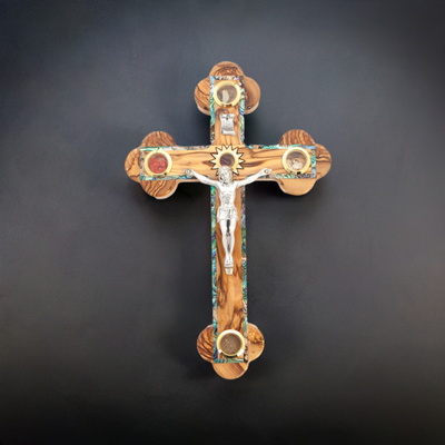 13.2" Wall Crucifix with 5 Holy Land Essences (Olive Wood and Mother of Pearl)