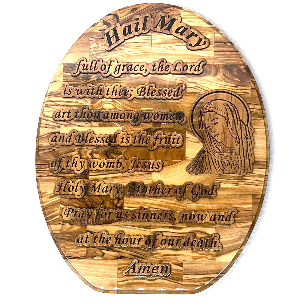 Religious wall art hand made in Bethlehem, side angle of the olive wood sculpture