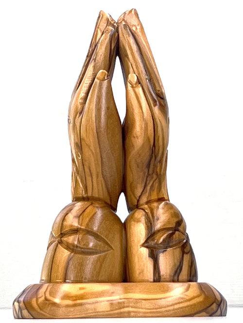 religious olive wood statue hand carved in Bethlehem, 5.3 inch side angle of the olive wood sculpture