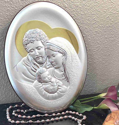 Christian Home Decor Art, Orthodox Catholic Silver Icon Gifts, Jesus Christ, Virgin Mary, Saint Joesph Holy Family 