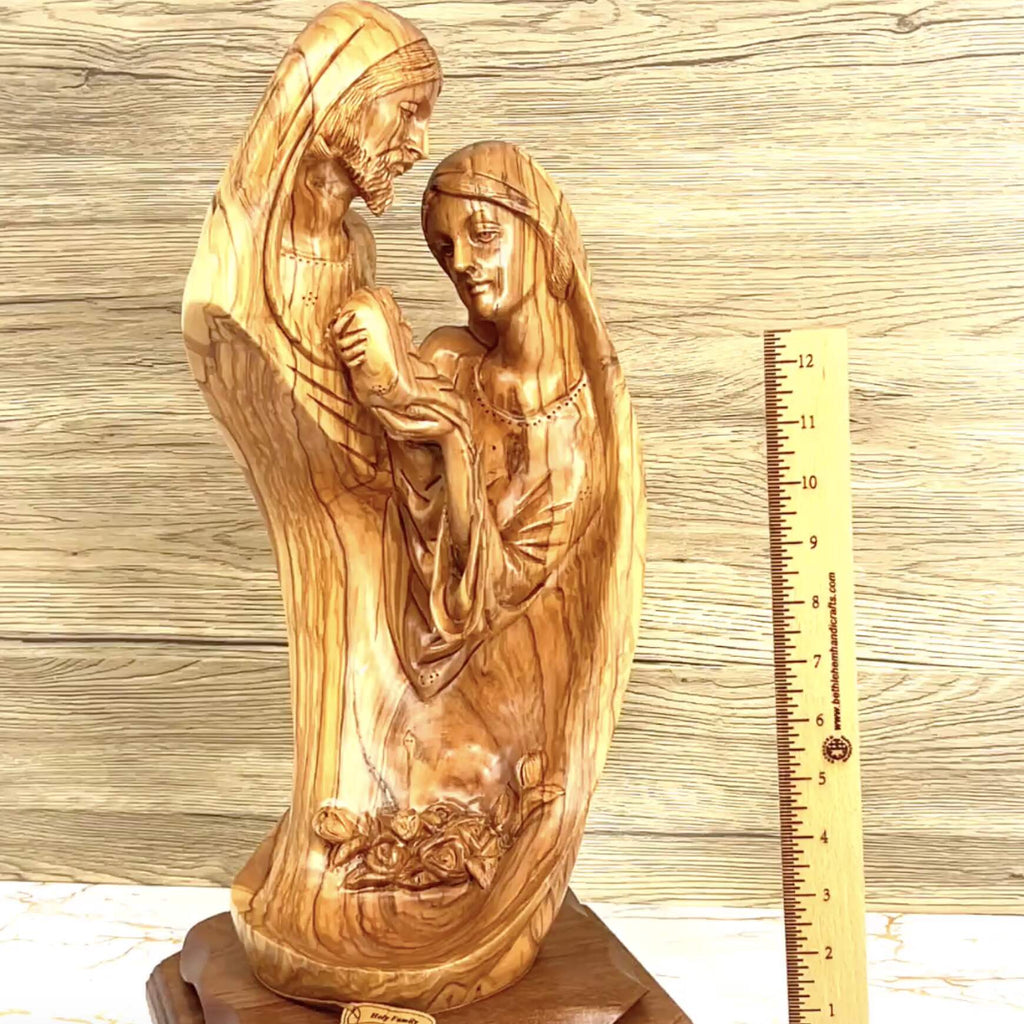 Olive wood nativity scene hand carved in Bethlehem, 18.1 inch natural light photo of the piece