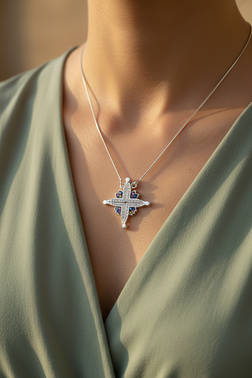 Two Way Magnetic Star of Bethlehem Necklace, Colorful Gemstones