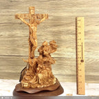 Christ Crucified on Cross with Mary Magdalene and St. John 14.4", Olive Wood Statue