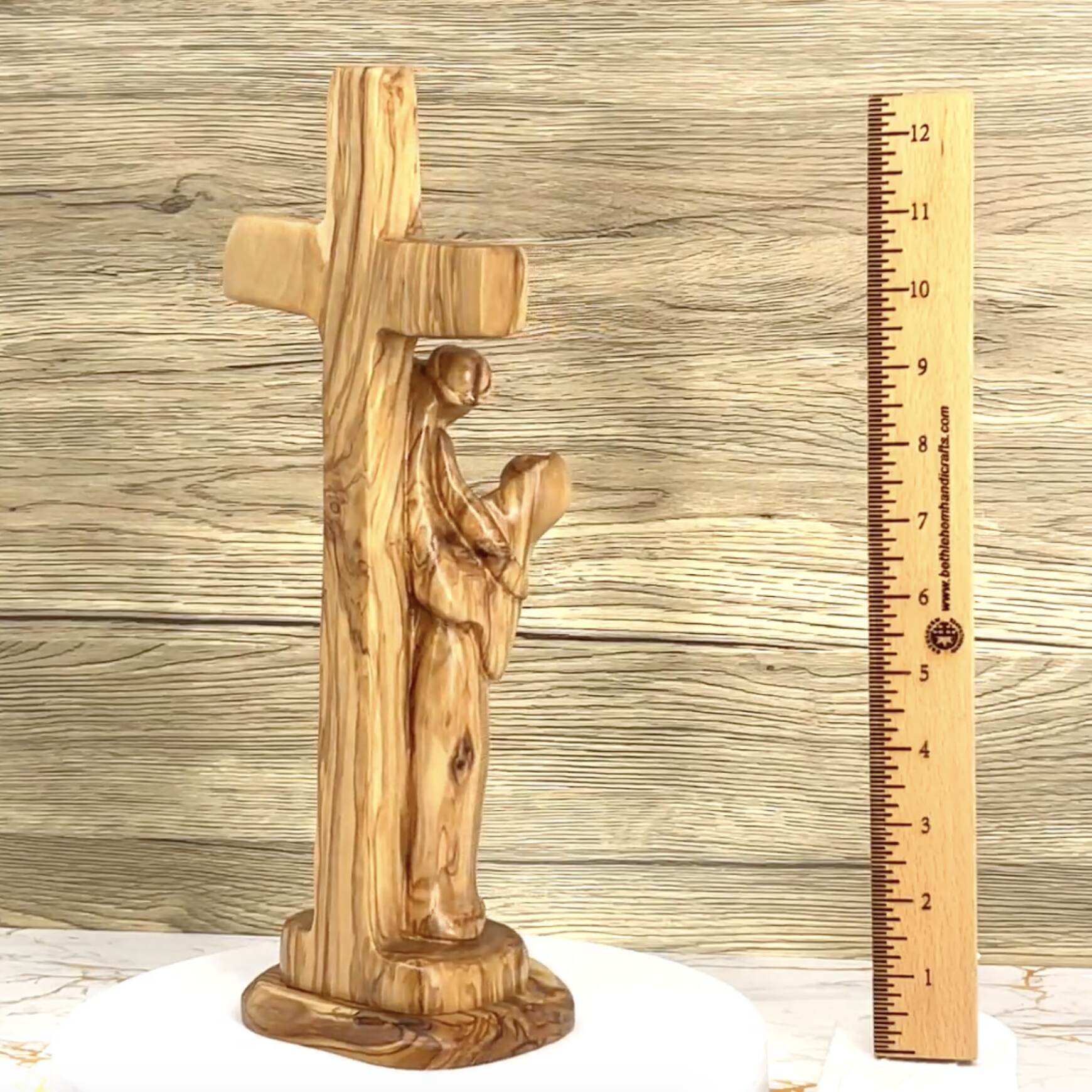 Jesus on Cross, Abstract 13" Carving, Made in Bethlehem from Holy Land Olive Wood