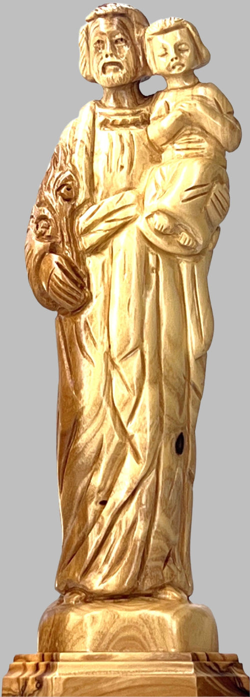 Jesus Christ statue hand carved from Bethlehem olive wood, 9.5 inch front view of the olive wood masterpiece