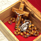 Wall Hanging Rosary, "God Bless Our Home" as Centerpiece, Large Wooden Beads from Bethlehem