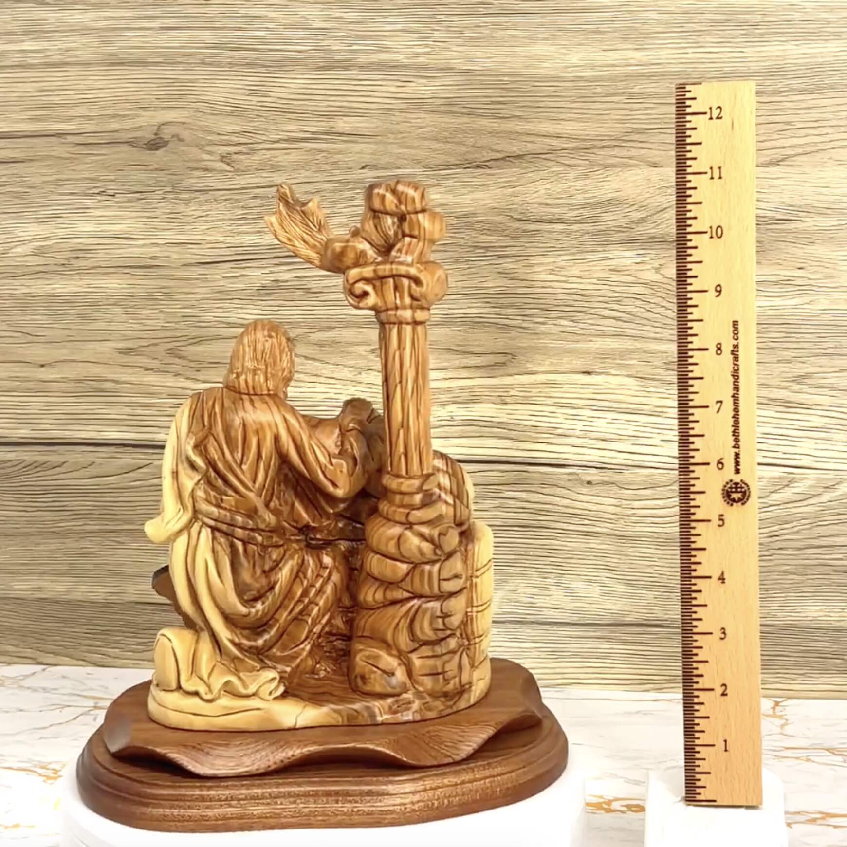 Holy Family with Nativity Star, 11.4" Carved Olive Wood
