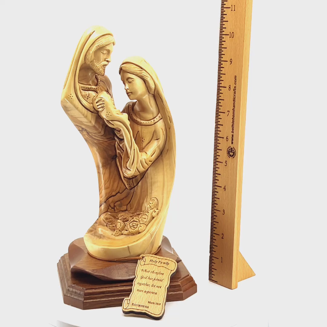 Unique Holy Family Nativity Sculpture, 18.1" Masterpiece Carved in Olive Wood