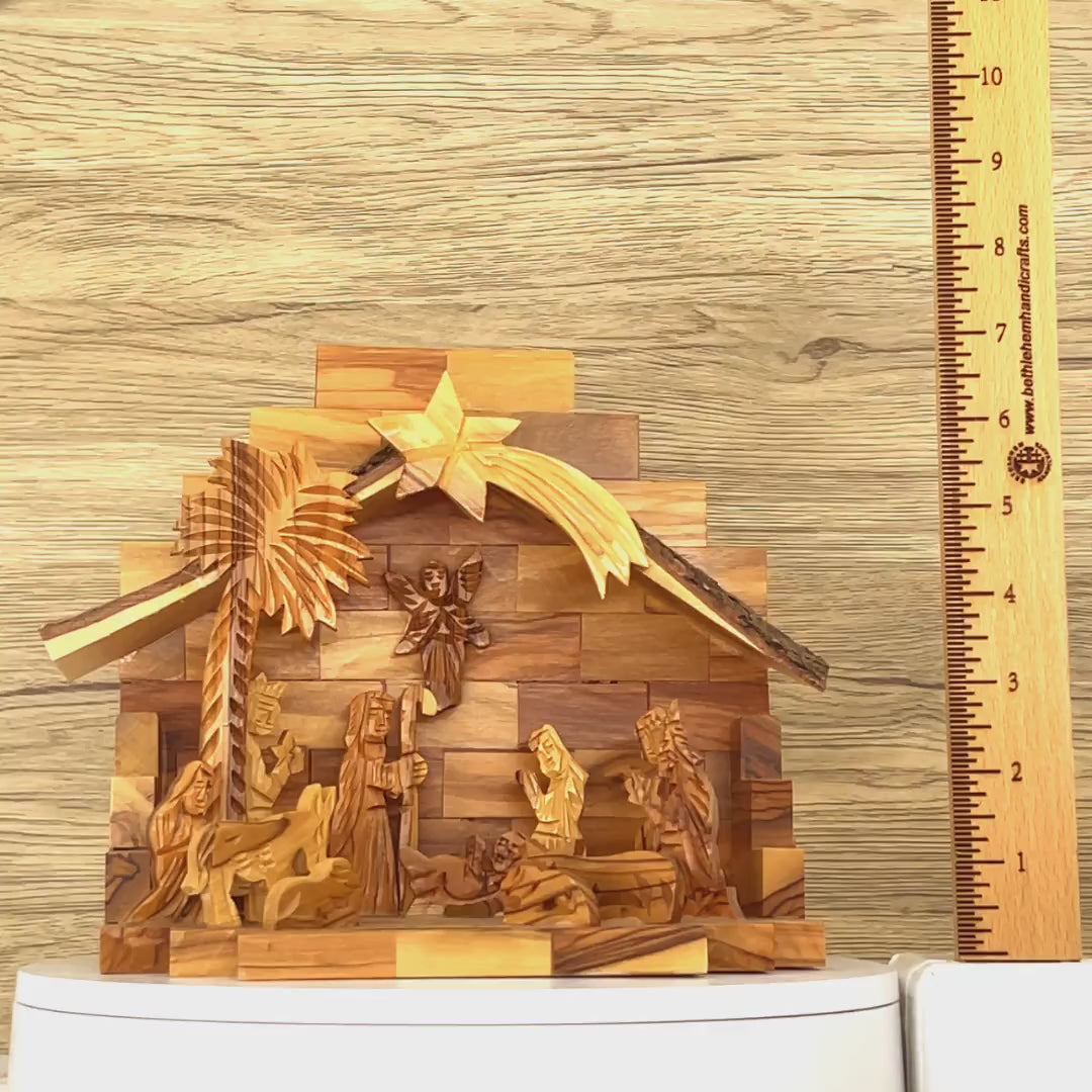 Rustic Nativity Scene with Natural Wooden Edges, 9.1"