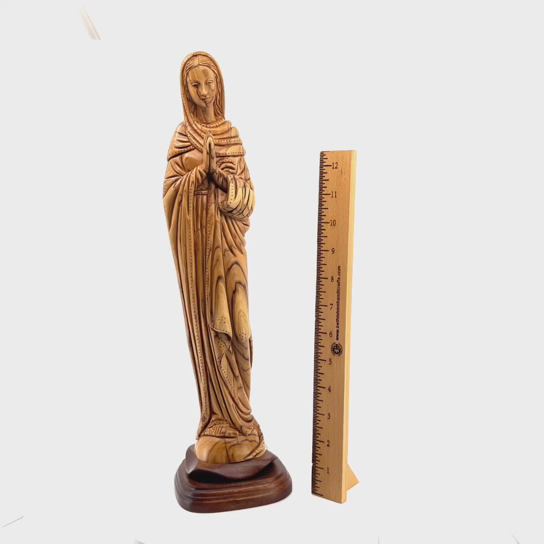 Praying Virgin Mary, 15.7" Olive Wood Carving from Bethlehem