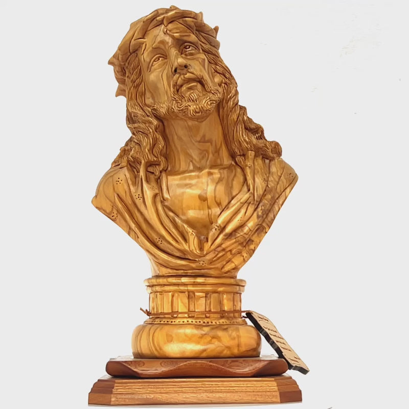 Bust of Jesus Christ, 14.5" Sculpture, Holy Land Olive Wood