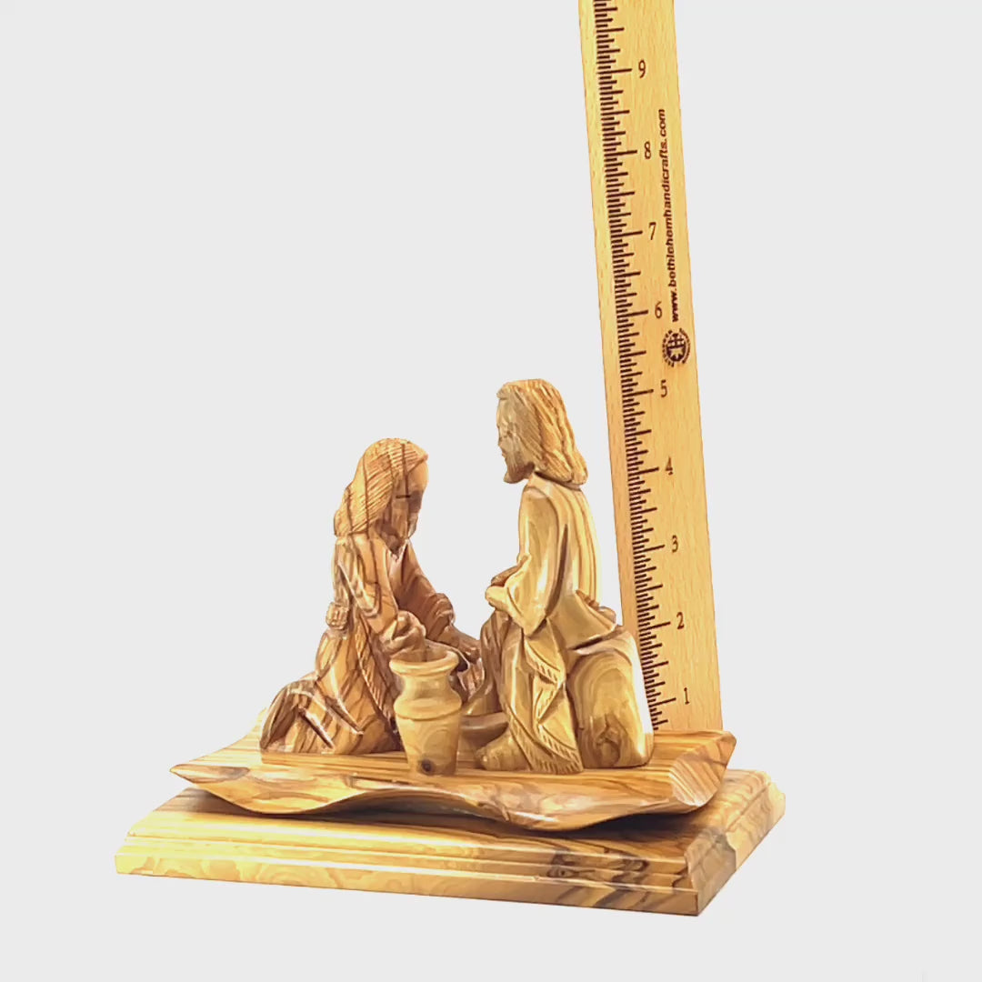 Jesus Christ "Washing of the Feet" Sculpture, 7.5" Carving from Holy Land Olive Wood