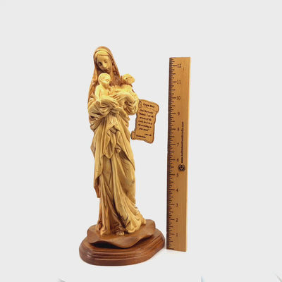 Virgin Mary With Child and Lamb, 13.4" Carved from the Holy Land Olive Wood
