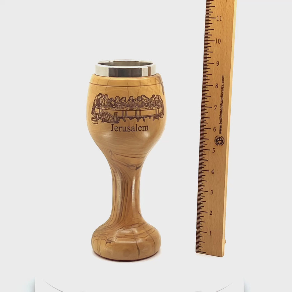 Wooden Chalice, Lord's Last Supper and Jerusalem Cross Engraved