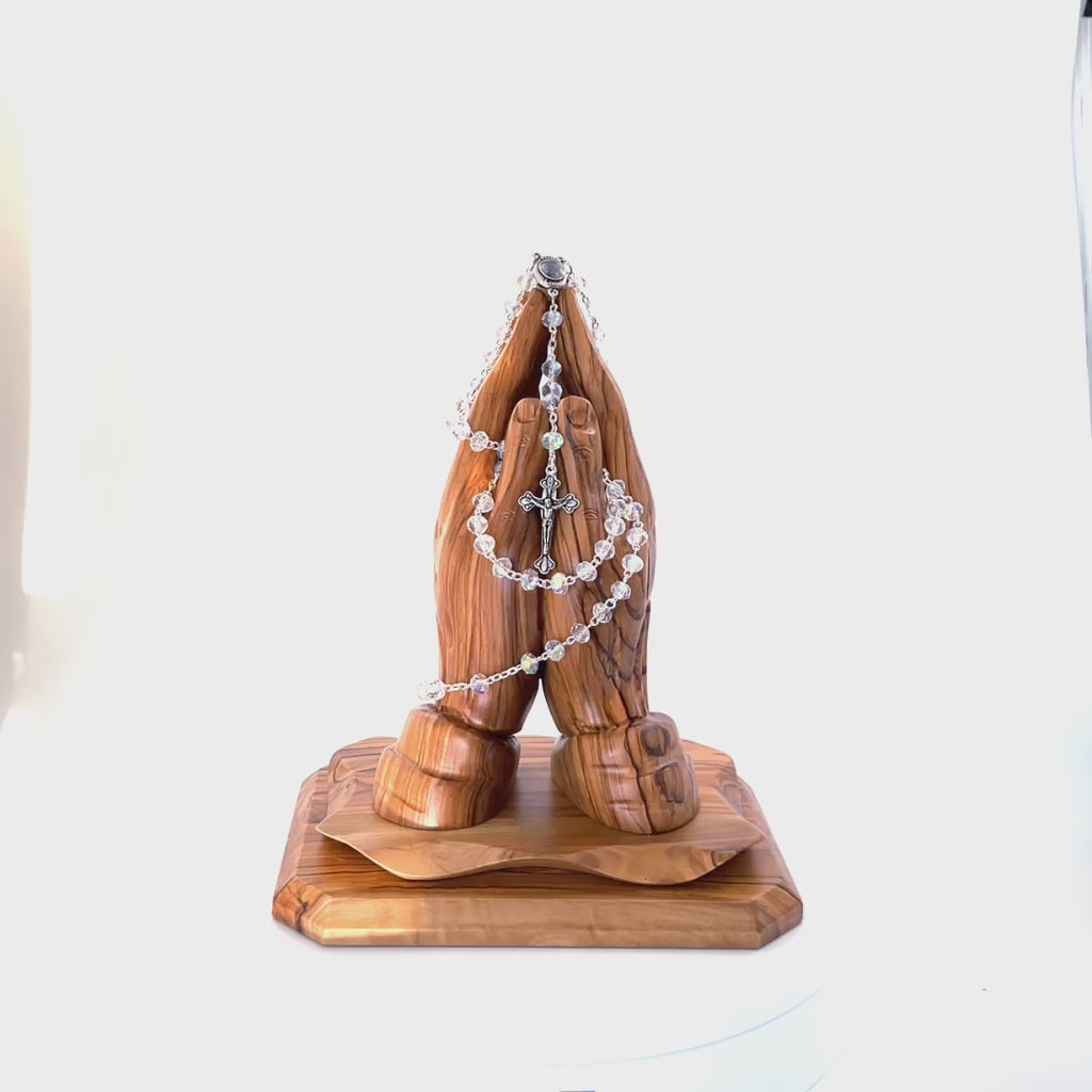 Rosary, Clear Crystal Beads, 18.5", Metal Chain, Bethlehem Handmade