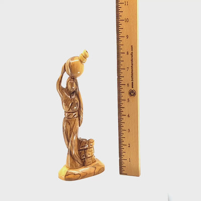 "Samaritan Woman at the Well", Olive Wood Hand Carved Sculpture, 10.4"