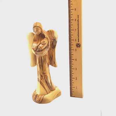 Angel with Baby Carving, 7.9" Standing Carved Olive Wood from Holy Land Angel with Wings Abstract