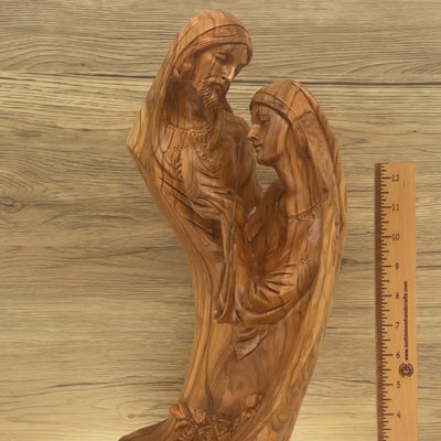 Unique Holy Family Nativity Sculpture, 18.1" Masterpiece Carved in Olive Wood