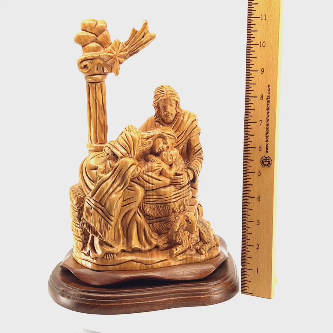 Holy Family with Nativity Star, 11.4" Carved Olive Wood